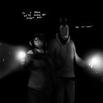  1:1 abandoned black_and_white canid canine canis clothed clothing comic creepy dark domestic_dog duo equid equine female hi_res hladilnik horse male mammal michelle_(hladilnik) monochrome night phone scared school text zebra zebra_son_(hladilnik) 