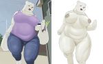  anthro aoino_broome big_breasts bodily_fluids breasts clothed clothing curvy_figure detailed_background eyes_closed featureless_crotch female food fur hi_res huge_breasts leek mammal mature_female nude onion open_mouth plant polar_bear running simple_background slightly_chubby smile solo sweat ursid ursine vegetable voluptuous white_background white_body white_fur wide_hips 