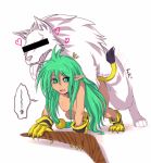  all_fours bestiality boomerang breasts canid canine canis cham_cham doggystyle duo female female_on_feral female_penetrated feral from_behind_position green_eyes green_hair hair humanoid humanoid_on_feral humanoid_pointy_ears long_hair male male/female male_penetrating male_penetrating_female mammal nipples penetration sex tongue tongue_out tornking wolf 