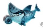  2014 ambiguous_gender blue_eyes blue_sclera cryptid-creations digital_media_(artwork) digital_painting_(artwork) fangs feral fish grey_body grey_scales helicoprion marine scales shark simple_background solo teeth white_background 