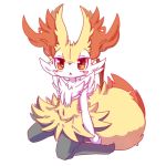  1:1 2018 anthro blush braixen dipstick_tail female fur hi_res inner_ear_fluff kneeling looking_at_viewer multicolored_body multicolored_fur multicolored_tail navel nintendo nyaswitchnya open_mouth pok&eacute;mon pok&eacute;mon_(species) simple_background solo stick tuft video_games white_background 