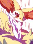  2018 anthro blush braixen chest_tuft covering embarrassed female fur hi_res inner_ear_fluff multicolored_body multicolored_fur nintendo nyaswitchnya pok&eacute;mon pok&eacute;mon_(species) simple_background solo tuft video_games white_background 