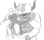  4_arms anthro appa_(avatar) avatar:_the_last_airbender blush bovid bovine duo frown horn licking lupinranger male mammal momo_(avatar) multi_arm multi_limb muscular muscular_male nickelodeon primate sky_bison tongue tongue_out winged_lemur 