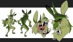  anthro claws eyebrows forked_tongue fur green_body green_fur haifisch_ehrlich hair horn lagomorph leporid male mammal open_mouth rabbit red_sclera solo teeth tongue tongue_out 
