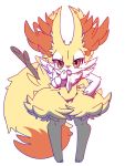  2018 3_toes angry blush braixen chest_tuft dipstick_tail female front_view fur gesture hi_res inner_ear_fluff looking_at_viewer multicolored_body multicolored_fur multicolored_tail navel nintendo nyaswitchnya open_mouth pointing pointing_at_viewer pok&eacute;mon pok&eacute;mon_(species) simple_background solo standing stick toes tuft video_games white_background 