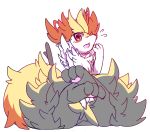  2018 3_toes anthro blush braixen covering dipstick_tail embarrassed feet female foot_focus fur hi_res inner_ear_fluff multicolored_body multicolored_fur multicolored_tail nintendo nyaswitchnya open_mouth pawpads paws pok&eacute;mon pok&eacute;mon_(species) simple_background solo stick suggestive toes tuft video_games white_background 
