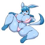  2019 absurd_res anthro anthrofied big_breasts blue_body blue_fur bodily_fluids breasts eeveelution female fur glaceon hi_res mammal nintendo nipple_slip open_mouth pok&eacute;mon pok&eacute;mon_(species) simple_background solo sweat sweatdrop tailzkim video_games white_background 