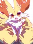  2018 ambiguous_gender anthro blush braixen chest_tuft front_view fur happy hi_res inner_ear_fluff looking_at_viewer multicolored_body multicolored_fur navel nintendo nyaswitchnya open_mouth pok&eacute;mon pok&eacute;mon_(species) simple_background solo tuft video_games white_background 