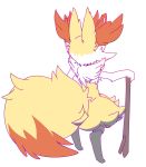  2018 ambiguous_gender anthro braixen dipstick_tail fur hi_res inner_ear_fluff multicolored_body multicolored_fur multicolored_tail nintendo nyaswitchnya pok&eacute;mon pok&eacute;mon_(species) rear_view simple_background solo standing stick tuft video_games white_background 