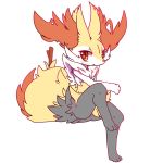  1:1 2018 3_toes blush braixen dipstick_tail female fur hi_res inner_ear_fluff looking_at_viewer multicolored_body multicolored_fur multicolored_tail nintendo nyaswitchnya pok&eacute;mon pok&eacute;mon_(species) simple_background sitting solo stick toes tuft video_games white_background 
