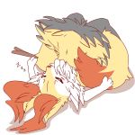  1:1 2018 blush braixen dipstick_tail female fur hi_res inner_ear_fluff multicolored_body multicolored_fur multicolored_tail nintendo nyaswitchnya pok&eacute;mon pok&eacute;mon_(species) simple_background sleeping solo stick tuft video_games white_background 