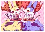  &lt;3 2018 abstract_background blush border braixen dipstick_tail duo front_view fur hi_res inner_ear_fluff messy multicolored_body multicolored_fur multicolored_tail navel nintendo nyaswitchnya open_mouth pok&eacute;_puff pok&eacute;mon pok&eacute;mon_(species) shiny_pok&eacute;mon stick tuft video_games white_border 