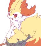  2018 anthro blush braixen dipstick_tail female fur happy hi_res inner_ear_fluff looking_back multicolored_body multicolored_fur multicolored_tail nintendo nyaswitchnya open_mouth pok&eacute;mon pok&eacute;mon_(species) rear_view simple_background solo stick tuft video_games white_background 