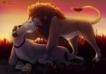  ambiguous_gender detailed_background duo dynexia felid feral feral_on_feral kissing lion male male/ambiguous mammal outside pantherine 
