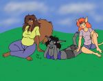  2012 anthro black_hair breasts brown_body brown_fur brown_hair cleavage clothed clothing female fur group hair lying mammal mary_(sailoranna) midriff mouse murid murine on_front orange_hair rayne_(sailoranna) rodent sailoranna sciurid tan_body tan_fur tracy_(sailoranna) tree_squirrel 
