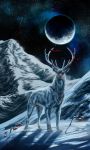  2016 animal_genitalia antlers canid canine canis capreoline cervid detailed_background digital_media_(artwork) domestic_dog east_european_shepherd feral fully_sheathed hi_res horn hybrid male mammal moon night outside red_eyes reindeer sheath sky snow solo star starry_sky wolfroad 