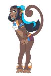  2019 black_hair blue_eyes blue_hair breasts brown_body brown_fur clothing eyebrows feet female floaties fur gym_leader hair haplorhine jewelry mammal monkey multicolored_hair nessa_(pok&eacute;mon) nintendo open_mouth pok&eacute;mon primate simple_background small_breasts solo swimwear toes two_tone_hair unknown_artist video_games white_background 