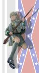  1853_enfield 1girl absurdres american_civil_war bayonet confederate_flag green_eyes green_hair gun highres hong_jun mary_janes military military_uniform musket original pleated_skirt shadow shoes skirt soldier solo uniform weapon 