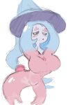  2019 2_toes accessory armless big_breasts biped black_sclera blue_hair blush breasts clothing colored_sketch eyelashes female floating flustered frown glistening glistening_hair goo_hair grey_body grey_skin guide_lines hair hair_accessory hat hatching_(art) hatterene headgear headwear huge_breasts humanoid kojyneox light lighting long_hair looking_aside looking_away multicolored_hair nintendo not_furry pink_hair pok&eacute;mon pok&eacute;morph ponytail pseudo_hair shadow simple_background slit_pupils small_waist suspended_in_midair teeth toes two_tone_hair unknown_pok&eacute;mon video_games white_background white_eyes witch_hat 