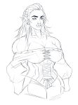  absurd_res big_breasts breasts cleavage clothed clothing fangs female hi_res humanoid humanoid_pointy_ears not_furry orangekissess orc orc_humanoid 