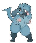  absurd_res anthro big_areolae big_breasts blue_hair breasts chest_tuft curvy_figure duragon female fur hair hi_res nintendo paws pok&eacute;mon pok&eacute;mon_(species) riolu short_stack solo thick_thighs tuft video_games voluptuous wide_hips 