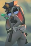  2019 anthro baton butt butt_pose clothed clothing disney ears_down eyewear female hat headgear headwear judy_hopps lagomorph leporid mammal midriff miles_df panties pink_nose pivoted_ears police_hat pose rabbit skimpy solo sunglasses thick_thighs underwear wide_hips zootopia 