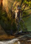  2016 4_toes 5_fingers absurd_res anthro day detailed_background digital_media_(artwork) duo felid fingers forest fur grass hi_res leopard male mammal outside pantherine spots spotted_body spotted_fur toes tree water wolfroad 