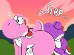  anal animated anthro big_penis detailed_background english_text huge_penis komdog male mario_bros nintendo oral penis pink_yoshi purple_yoshi rimming sex shocked text vein veiny_penis video_games yoshi 