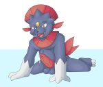  altenusy anthro blush bodily_fluids breasts butt claws genital_fluids hi_res male mammal nintendo nude open_mouth penis pok&eacute;mon pok&eacute;mon_(species) red_eyes simple_background smile solo video_games weavile 