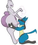  2017 canid canine dgenr digital_media_(artwork) duo erection fellatio fur hi_res legendary_pok&eacute;mon lucario male male/male mammal mewtwo nintendo open_mouth oral penile penis pok&eacute;mon pok&eacute;mon_(species) sex simple_background thick_thighs video_games white_background wide_hips 