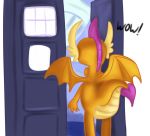 doctor_who dragon friendship_is_magic jbond my_little_pony smolder_(mlp) tardis text 