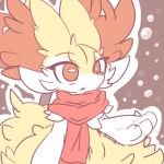  1:1 2018 ambiguous_gender big_ears big_eyes braixen canid canine cheek_tuft chest_tuft claws cute_fangs face_tuft feral fluffy fluffy_tail fur inner_ear_fluff mammal nintendo nyaswitchnya paws pok&eacute;mon pok&eacute;mon_(species) red_body red_eyes red_fur scarf shoulder_tuft simple_background snout snow snowing solo stick tuft video_games yellow_body yellow_fur 