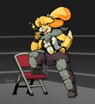  2019 abs animal_crossing anthro beowulf_(skullgirls) breasts canid canine canis clothed clothing crossover digital_media_(artwork) domestic_dog female freepancakes fur hair hi_res isabelle_(animal_crossing) looking_at_viewer mammal muscular muscular_female nintendo open_mouth shih_tzu simple_background skullgirls smile solo teeth thick_thighs toy_dog video_games wide_hips yellow_body yellow_fur 