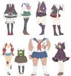  1boy 6+girls asahina_aoi breasts brown_hair celestia_ludenberck character_request cleavage commentary_request danganronpa dark_skin enoshima_junko jacket multiple_girls muscle nanami_chiaki necktie neneko-n pleated_skirt school_uniform shorts simple_background skirt white_background 