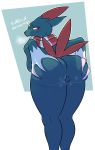  2019 absurd_res anthro anus blush breasts butt butt_grab claws clothing dgenr digital_media_(artwork) female hand_on_butt hi_res looking_back mammal nintendo nude open_mouth pok&eacute;mon pok&eacute;mon_(species) pussy rear_view red_eyes simple_background sneasel solo thick_thighs video_games white_background 
