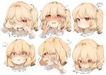  ... 1girl bangs blonde_hair blush commentary constricted_pupils crying crying_with_eyes_open expressions eyebrows_visible_through_hair fang flandre_scarlet flying_sweatdrops gotoh510 hair_between_eyes hands_up heart heart-shaped_pupils highres looking_at_viewer multiple_views nose_blush one_eye_closed one_side_up open_mouth parted_lips profile red_eyes short_hair simple_background smile spoken_ellipsis symbol-shaped_pupils symbol_commentary tears touhou translation_request white_background wrist_cuffs 