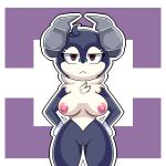  1:1 2019 absurd_res anthro breasts brown_eyes digital_media_(artwork) female fur hi_res horn indeedee mintyspirit nintendo nipples pink_nipples pok&eacute;mon purple_body purple_fur pussy solo unknown_pok&eacute;mon video_games wide_hips 