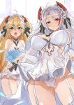  2girls admiral_hipper_(azur_lane) ahoge antenna_hair ass_visible_through_thighs azur_lane bangs bare_shoulders blonde_hair blush bouquet breasts bridal_gauntlets bridal_veil cameltoe closed_mouth collarbone crossed_bangs dress elbow_gloves eyebrows_visible_through_hair flower garter_belt garter_straps garters gloves green_eyes hair_between_eyes headgear large_breasts long_hair looking_at_viewer luse_maonang multicolored_hair multiple_girls open_mouth panties prinz_eugen_(azur_lane) prinz_eugen_(symphonic_fate)_(azur_lane) pussy red_eyes sapphire_(gemstone) see-through silver_hair small_breasts smile streaked_hair swept_bangs two_side_up underwear veil very_long_hair wedding_dress white_dress white_flower white_gloves white_hair white_panties work_in_progress 