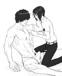  2boys bleach bulge glasses ishida_uryuu lingerie male multiple_boys muscle underwear yaoi yasutora_sado 