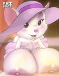  2009 big_breasts black_eyes blush breasts disney fbz female fur hat huge_breasts looking_at_viewer mammal miss_bianca mouse nipples open_mouth pink_nose rodent solo the_rescuers white_fur 