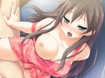  blush breasts censored cowgirl_position from_above girl_on_top green_eyes kanekiyo_miwa long_hair natsu_no_ame sex straddle straddling 