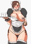  blush breast_slip breasts brown_eyes brown_hair capcom chun-li large_breasts maid nipple nipples one_breast_out panties papepox2 plump smile street_fighter thick_thighs thighs thong underwear 