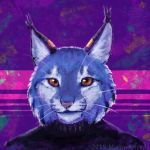 1:1 2019 abstract_background ambiguous_gender anthro blue_body blue_fur brown_sclera bust_portrait clothed clothing digital_media_(artwork) digital_painting_(artwork) felid feline fur looking_at_viewer lynx mammal misterkittens pink_nose portrait signature solo watermark whiskers white_body white_fur 