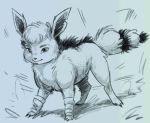  80&#039;s_theme 80s_hair a-ha abstract_background ambiguous_gender arm_warmers armwear cheek_tuft clothing draconym eevee eeveelution face_tuft fak&eacute;mon feral fluffy fluffy_tail graphite_(artwork) humor looking_at_viewer nintendo notched_ear parody pencil_(artwork) pok&eacute;mon pok&eacute;mon_(species) pompadour pun smile style_parody take_on_me traditional_media_(artwork) tribute tuft video_games 