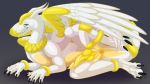  16:9 angel animal_genitalia anus blep claws dragon dragonboii78 feathered_wings feathers genital_slit green_eyes hi_res jewelry knot male penis presenting scalie slit smile solo tongue tongue_out wings yellow_penis 