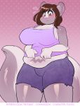  2019 anthro big_breasts bikini blush bodily_fluids breasts canid canine clothed clothing curvaceous curvy_figure female hi_res mammal mephitid monochrome pluvio shirt skunk swimwear tank_top tentabat topwear voluptuous 