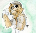  2017 abstract_background ambiguous_gender anthro beanie briskby brown_body brown_fur claws clothed clothing fluffy fur green_background hat headgear headwear hoodie mammal nobby_(character) painting_(artwork) pilosan signature simple_background sloth solo topwear traditional_media_(artwork) watercolor_(artwork) xenarthran 