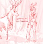  after_sex animal_genitalia anthro anthro_on_feral battlerite bestiality blossom_(battlerite) bodily_fluids cervid cum dialogue digital_media_(artwork) faun female feral floaff genital_fluids hi_res humanoid invalid_tag mammal nude pussy satyr sketch text 