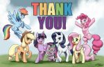  2019 applejack_(mlp) blue_eyes clothing cutie_mark dragon earth_pony emotional english_text equid equine eyelashes female feral fluttershy_(mlp) friendship_is_magic green_eyes group hat headgear headwear horn horse john_joseco looking_at_viewer mammal my_little_pony open_mouth pinkie_pie_(mlp) pony pterippus rainbow_dash_(mlp) rarity_(mlp) signature spike_(mlp) text twilight_sparkle_(mlp) unicorn wings young 