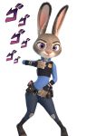  3d_(artwork) alpha_channel anthro chickenass clothed clothing digital_media_(artwork) disney female fur hi_res jojo&#039;s_bizarre_adventure judy_hopps lagomorph leporid looking_at_viewer mammal menacing multicolored_ears police_uniform purple_eyes rabbit simple_background transparent_background uniform zootopia 